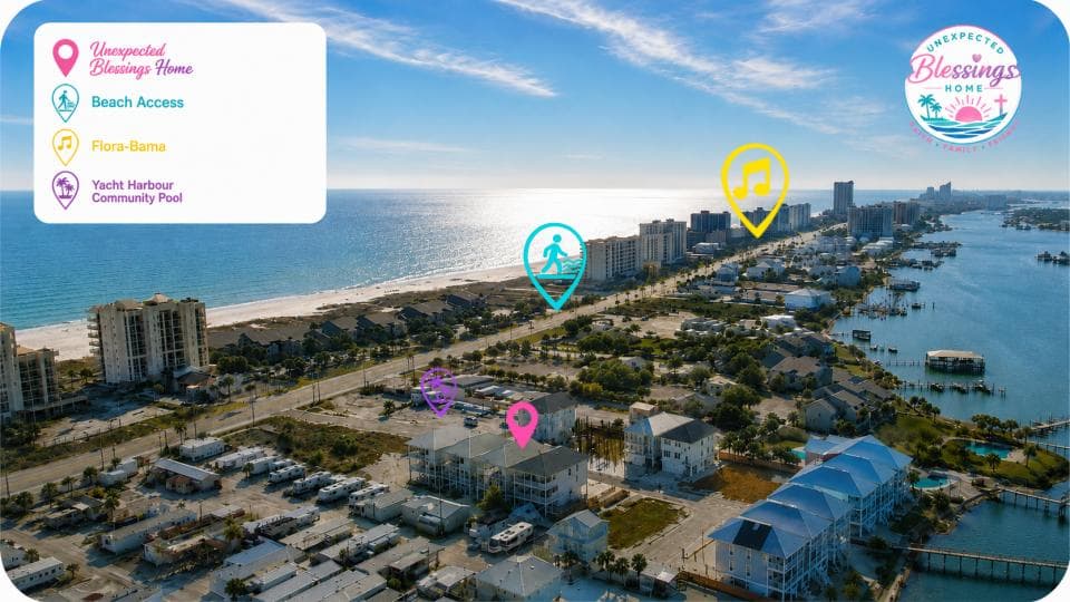 Aerial view looking west toward the Gulf and beach