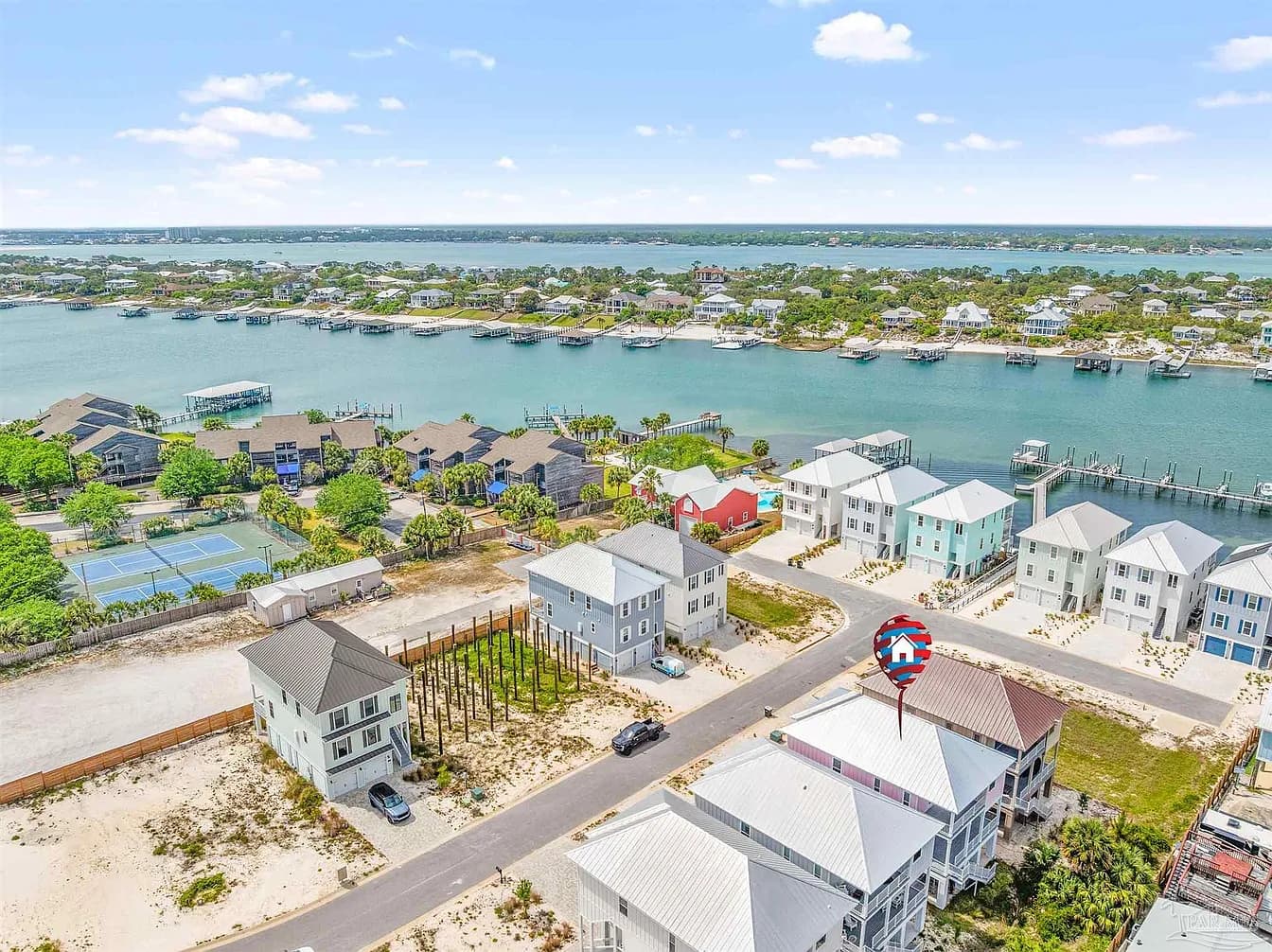 Aerial view of the riverfront community