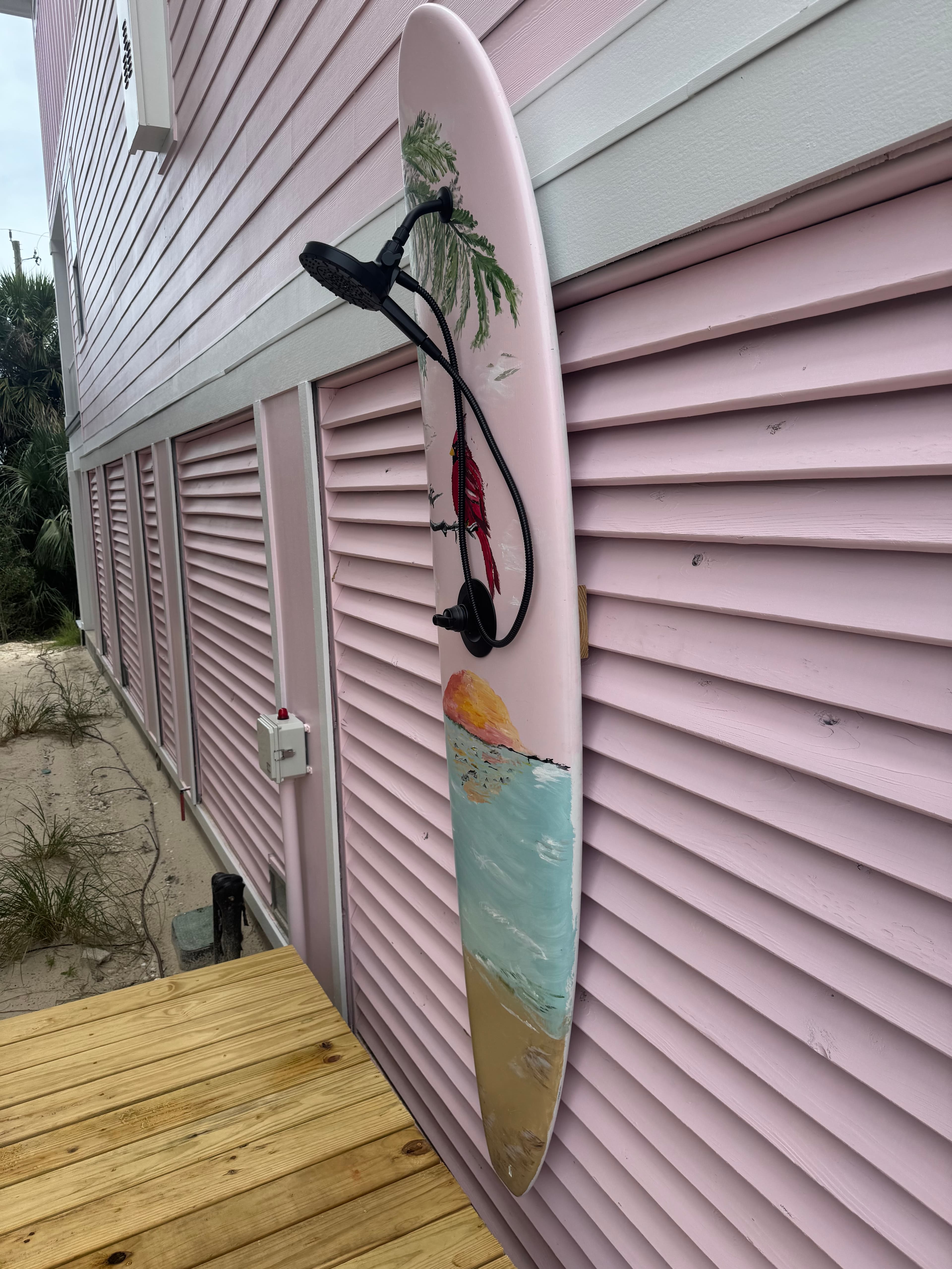 Outdoor shower beside the home