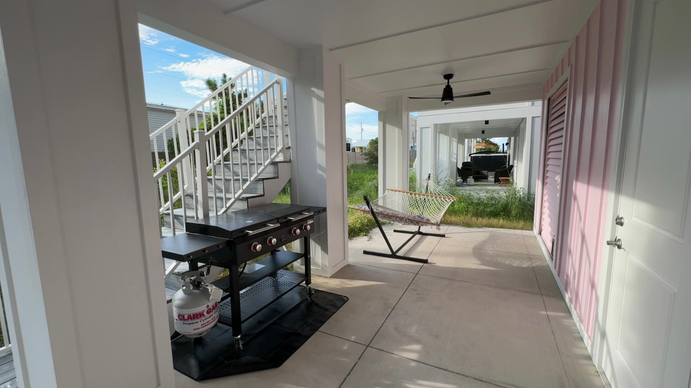 Ground-level patio with seating